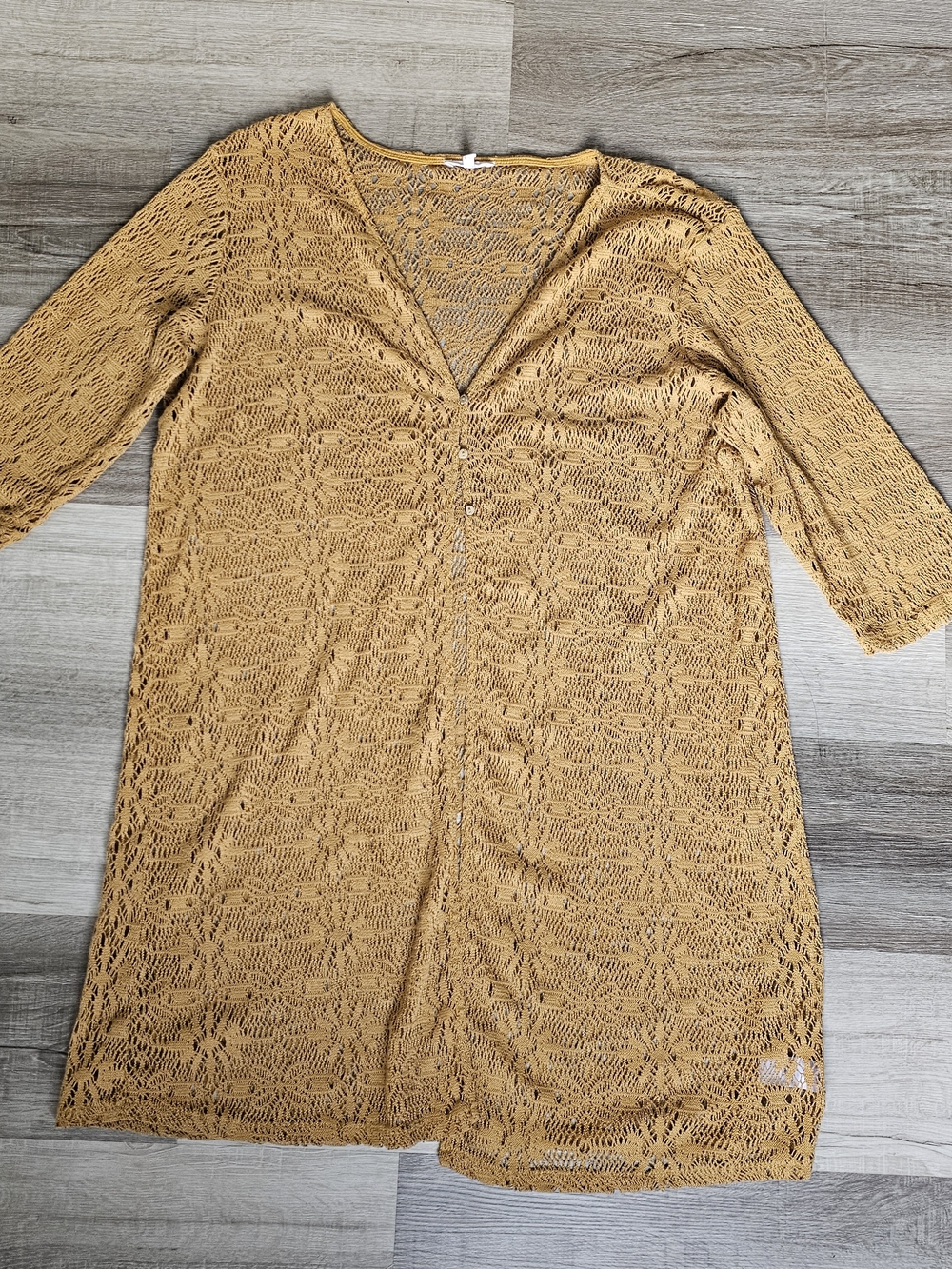 Maurices Open Crochet Cardigan in Mustard Gold - Picture 15 of 16